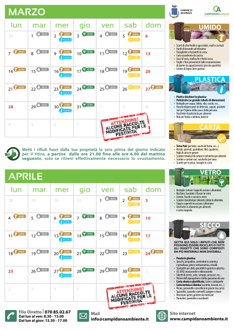 Calendario Mar apr 2016